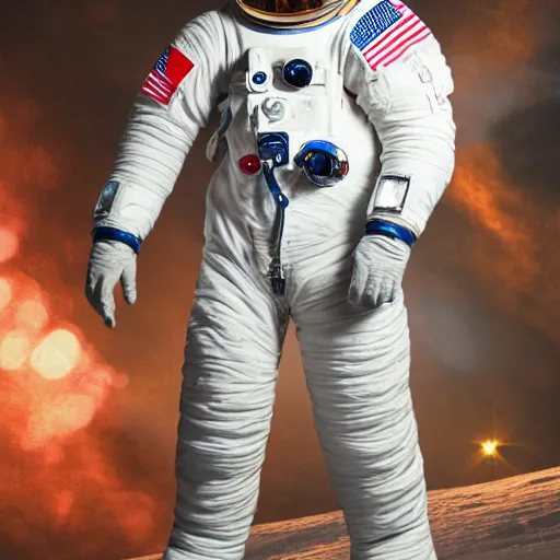 Image similar to photograph of an astronaut, lit from bottom, full body photo,, 8 k