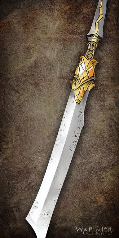 Image similar to warrior sword blade, war theme sword blade, fantasy sword of warrior, armored sword blade, fiery coloring, epic fantasy style art, fantasy epic digital art, epic fantasy weapon art