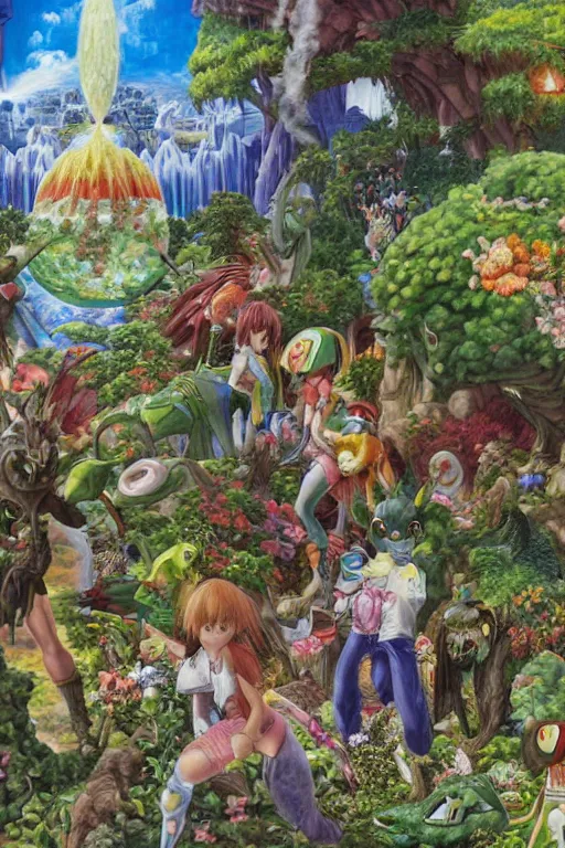 Image similar to an airbrush painting of an elaborate hidden object scene in digimon world ( 2 0 0 0 ) by destiny womack, gregoire boonzaier, harrison fisher, richard dadd