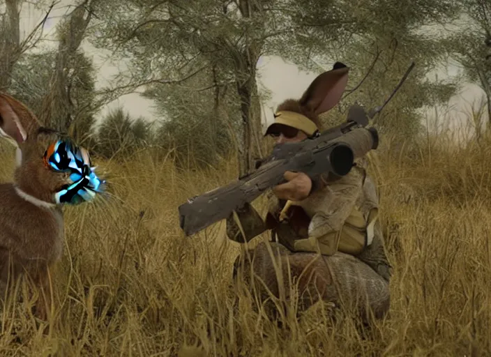 Prompt: Rabbit Season!, Duck Season!, ultra realistic, cinematic