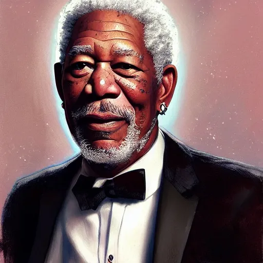 Prompt: morgan freeman wearing a tuxedo, portrait, highly detailed, digital painting, artstation, concept art, sharp focus, illustration, art by artgerm and greg rutkowski and alphonse mucha