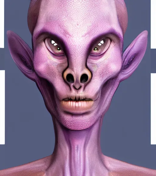 Prompt: realistic character portrait, ant alien, trending in artstation, purple color lighting