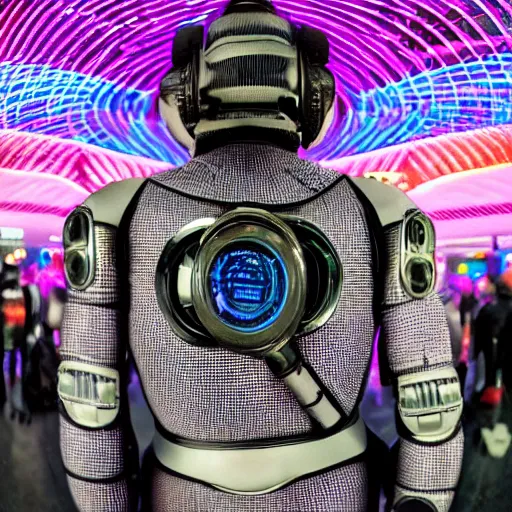 Image similar to love, diverse radiation cybersuits, from behind, radio rituals, wide wide angle, vivid, elaborate, highly detailed, beautiful lighting