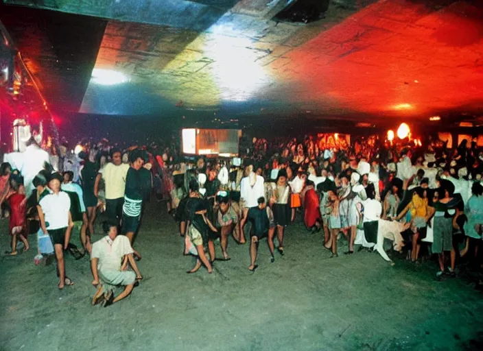 Prompt: Nightclubs in Indonesia, 90's professional color photograph.