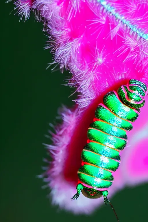 Image similar to high quality close-up photo pearlescent caterpillar! gorgeous highly detailed hannah yata elson peter cinematic pink lighting high quality low angle hd 8k sharp shallow depth of field