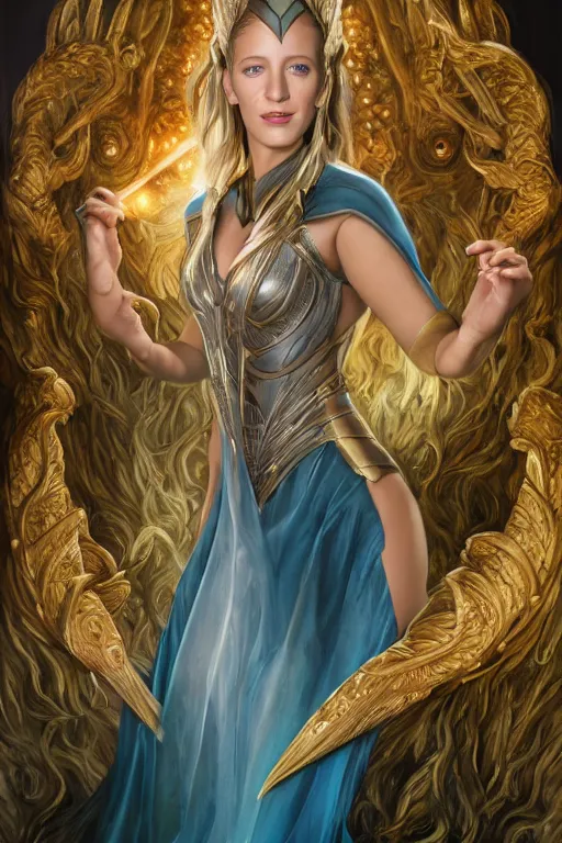 Prompt: A fantasy book style portrait painting of a hybrid, Cory Chase, Anya_Taylor-Joy, Blake Lively, as a Mystical Valkyrie, Anubis-Reptilian, Atlantean Warrior, intense, soul penetrating flaming aqua eyes, François Boucher, Oil Painting, Crisp clear resolution, unreal 5, DAZ, hyperrealistic, octane render, Regal, Refined, Detailed Digital Art, RPG portrait, William-Adolphe Bouguereau, Michael Cheval, Walt Disney (1937), Steampunk, hyperdetailed, artstation, cgsociety, Volumetric Golden dappled dynamic lighting, Highly Detailed, Cinematic Lighting, Unreal Engine, 8k, HD