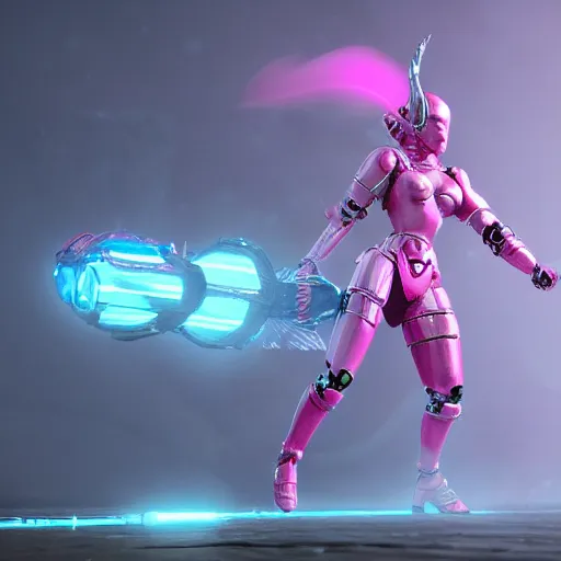 Prompt: warrior woman fights, pink robot enemies, octane render, cgsociety, detailed