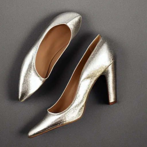 Prompt: a pair of metallic armored reflective heels, photo studio
