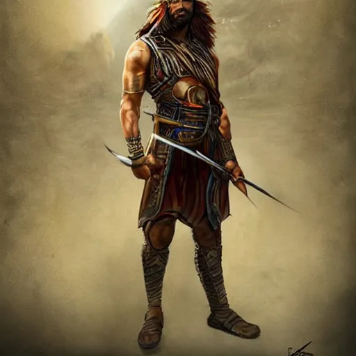 Image similar to kurdish male warrior, highly detailed, digital painting, artstation, concept art, sharp focus, illustration, incredibly strong and handsome