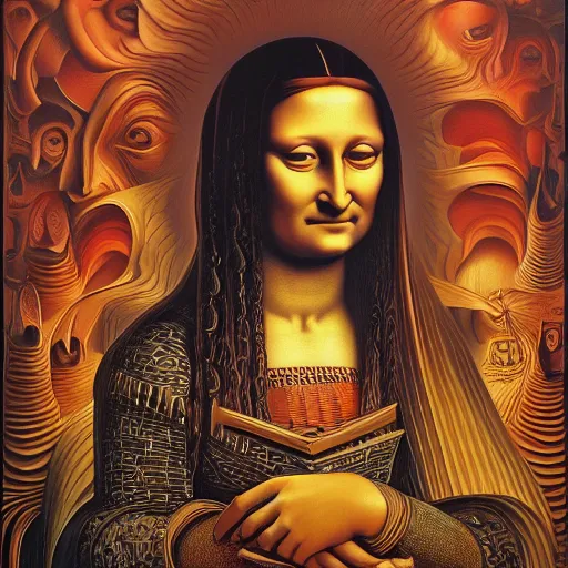 Image similar to monalisa by jacek yerka, alex gray, zdzisław beksiński, dariusz zawadzki, jeffrey smith and h.r. giger, oil on canvas, 8k highly professionally detailed, trending on artstation