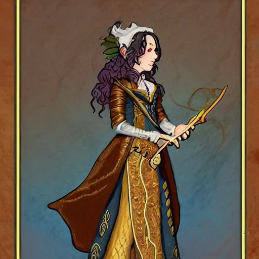 Prompt: A changeling bard. Dungeons and Dragons, Wizards of the Coast, rococo style