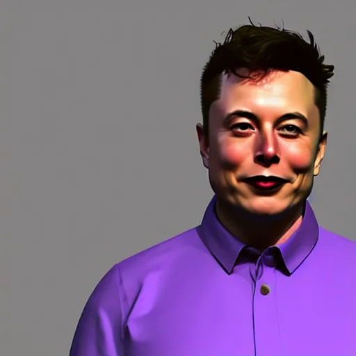 Prompt: low-poly 3d render of Elon Musk with a purple spiked afro