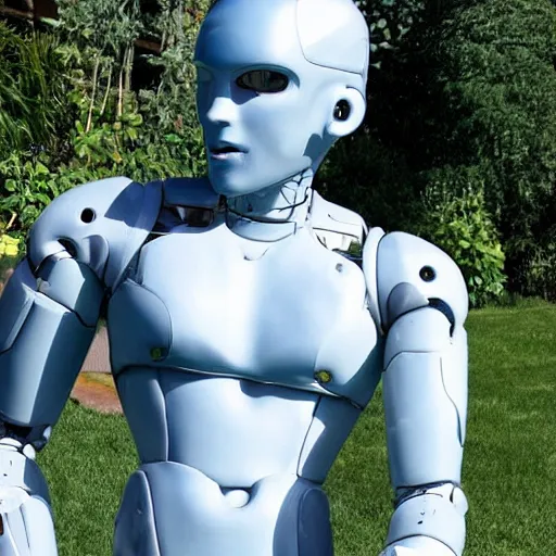 Image similar to by the pool, shiny skin, a realistic detailed photo of a guy who is an attractive humanoid who is half robot and half humanoid, showing off his muscles, twitch streamer / gamer ludwig, humanoid robot, who is a male android, on display, frozen ice statue, posing like a statue, made of ice, blank stare