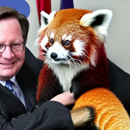 Prompt: Senator Gary Peters and a red panda as best friends