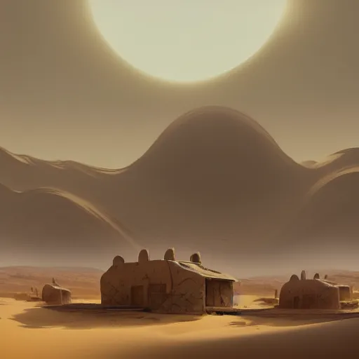 Image similar to a distant desert village, artstation, cgsociety