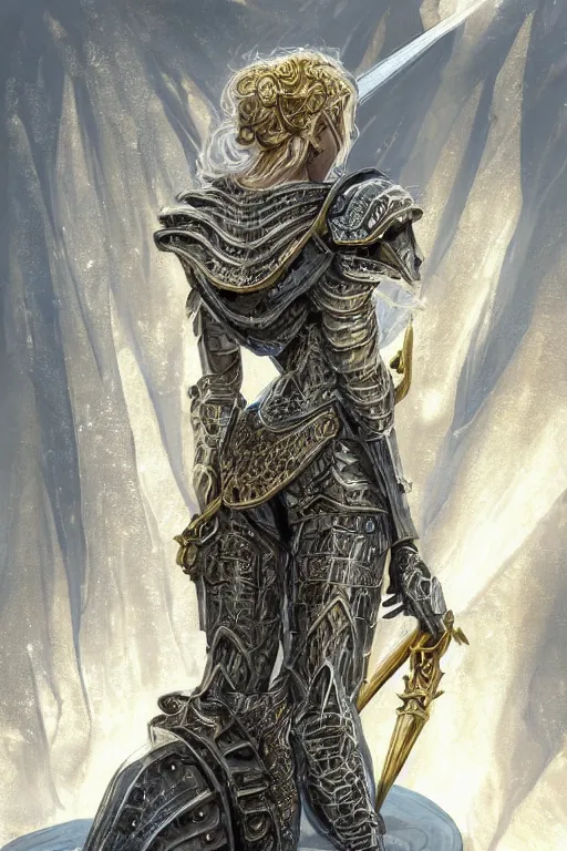 Image similar to portrait knights of Zodiac girl, metallic Silver and ice color reflected armor, in ruin Agora of Athens, ssci-fi, fantasy, intricate, very very beautiful, elegant, golden light, highly detailed, digital painting, artstation, concept art, smooth, sharp focus, illustration, art by art by tian zi and artgerm and greg rutkowski and alphonse mucha and loish and WLOP