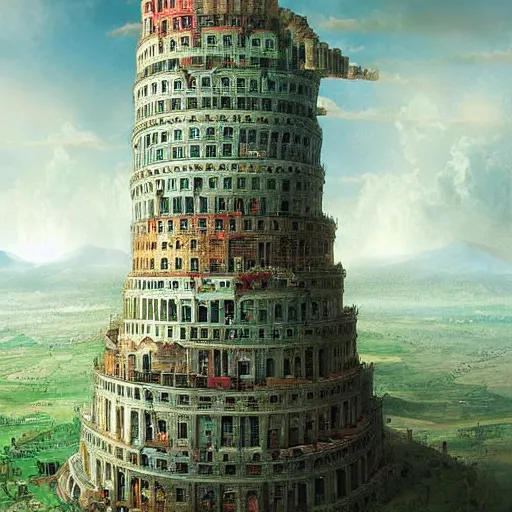 Prompt: a digital! Tower of Babel, detailed digital art, trending on artstation