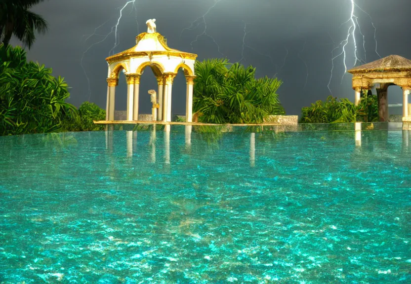 Image similar to Palace of the chalice, refracted sparkles, motion blur, accidental pic, thunderstorm, greek pool, beach and Tropical vegetation on the background major arcana sky, 2005 blog, dslr camera IMG_4016