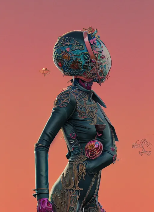 Image similar to skintight leather jacket : : by martine johanna and simon stalenhag and chie yoshii and casey weldon and wlop : : ornate, dynamic, particulate, rich colors, intricate, elegant, highly detailed, centered, artstation, smooth, sharp focus, octane render, 3 d