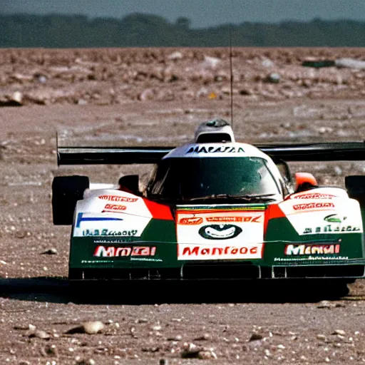 Image similar to Mazda 787B driving on the surface of the moon film photo 1992