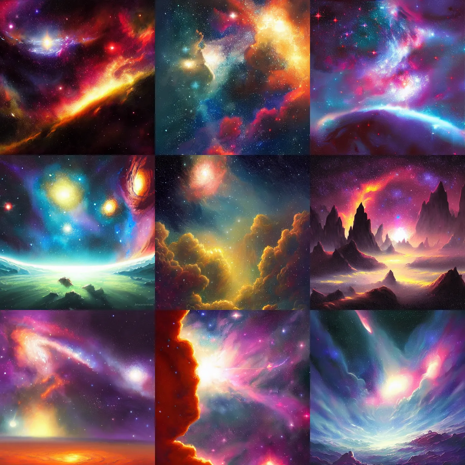 Prompt: space background with stars, galaxies, nebula, painted by andreas rocha