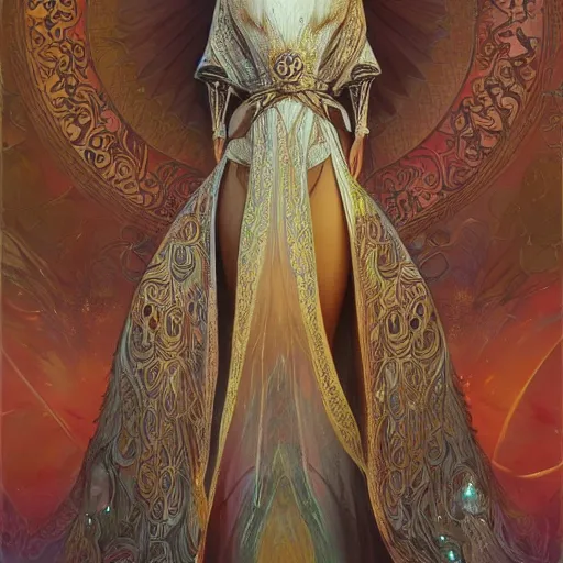 Prompt: a beautiful woman wearing algerian kaftan by alex gray and android jones , Karol Bak, Ayami Kojima, Amano , concept art, character design, fantasy,3D, 8k resolution