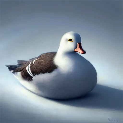 Image similar to cute white round duck, 4 k oil on linen by wlop, artgerm, andrei riabovitchev, nuri iyem, james gurney, james jean, greg rutkowski, highly detailed, soft lighting 8 k resolution