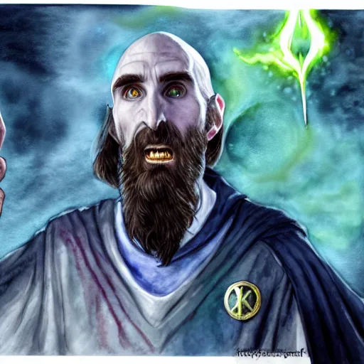 Image similar to asmongold as a wizard at hogwarts using a spell on voldemort, hyper realistic, hyper detailed, watercolor painting, fantasy, muted colors
