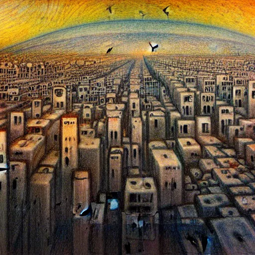 Image similar to a drawing of tel aviv, concept art by mikalojus konstantinas ciurlionis, pixiv, vorticism, concept art, dystopian art, official art