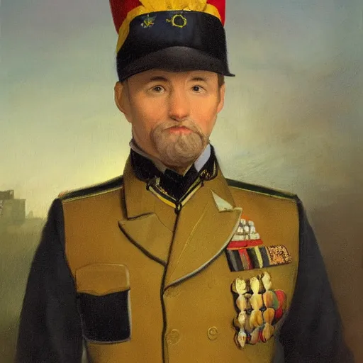 Image similar to portrait of a gerbil in a military uniform, oil painting