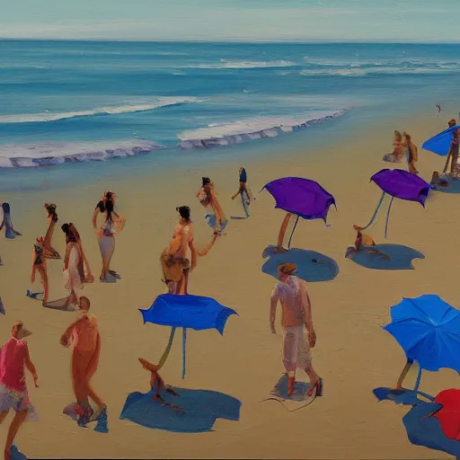 Image similar to a painting of people on a beach with umbrellas, satellite view, a painting by Sally West, featured on tumblr, action painting, oil on canvas, painterly