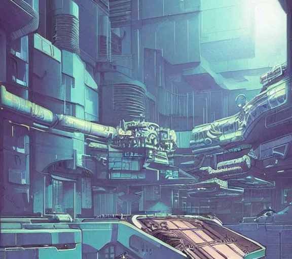 Image similar to cyberpunk space station, Industrial Scifi, detailed illustration, concept art, by Martin Grip and Moebius