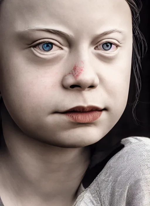 Prompt: closeup portrait of greta thunberg gil elvgren style, depth of field, zeiss lens, detailed, symmetrical, centered, fashion photoshoot, by Annie Leibovitz and Steve McCurry, David Lazar, Jimmy Nelsson, Breathtaking, 8k resolution, extremely detailed, beautiful, establishing shot, artistic, hyperrealistic, beautiful face, octane render