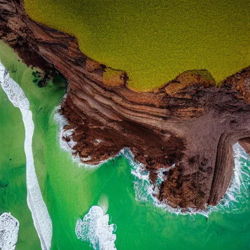 Prompt: photography of a beach, green sand, green ocean, green sky