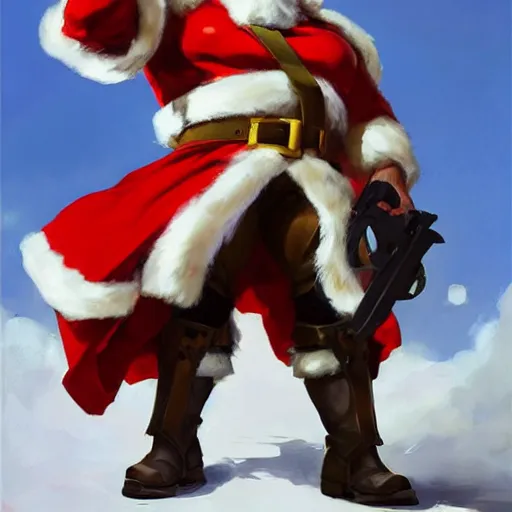 Image similar to greg manchess portrait painting of fully armored santa claus as overwatch character, medium shot, asymmetrical, profile picture, organic painting, sunny day, matte painting, bold shapes, hard edges, street art, trending on artstation, by huang guangjian and gil elvgren and sachin teng