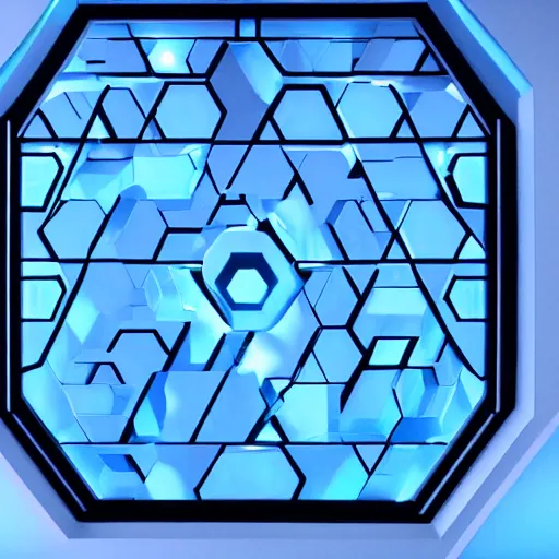 Image similar to a blue hexagonal door from the movie tron : legacy