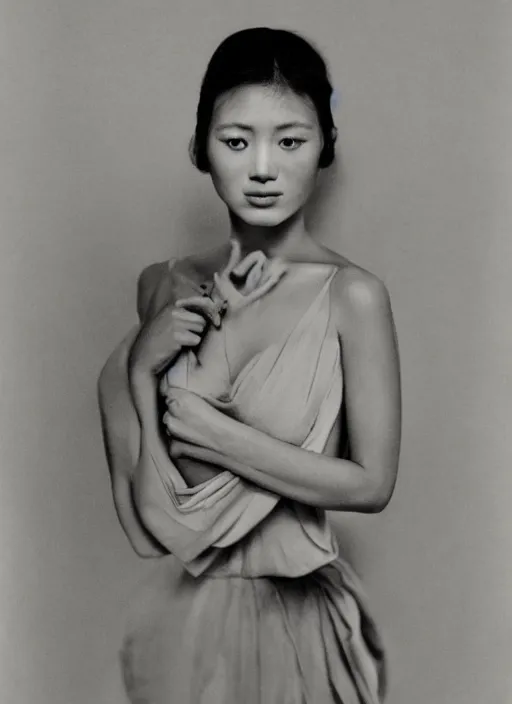 Prompt: a portrait of a young asian woman by george hurrell, arnold newman, and pablo picasso