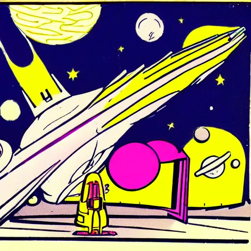 Prompt: Liminal space in outer space, Old 50s cartoon