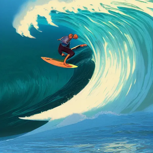 Image similar to obama surfing the biggest wave at nazare, portugal, intricate, highly detailed, digital painting, artstation, concept art, smooth, sharp focus, illustration, unreal engine 5, 8 k, art by artgerm and greg rutkowski and alphonse mucha