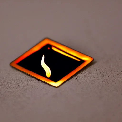 Prompt: an award - winning photograph of a vintage 1 9 8 0 s minimalistic clean fire flames warning enamel pin, beautiful cinematic light, behance