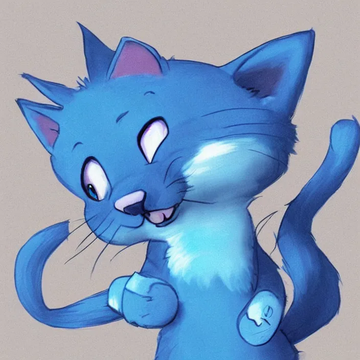 Prompt: cute blue cat of cheshire from alice in wonderland. an adorable cat with light blue stripes and a big human like playful smile. award - winning digital art, trending on artstation