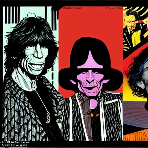 Image similar to rolling stones, painted black, hyper detail, in style of moebius