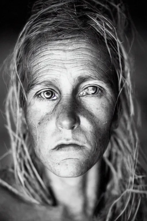 Image similar to close up portrait photography of a white woman with bright eyes standing in desert at night, 35mm, film photo, steve mccurry