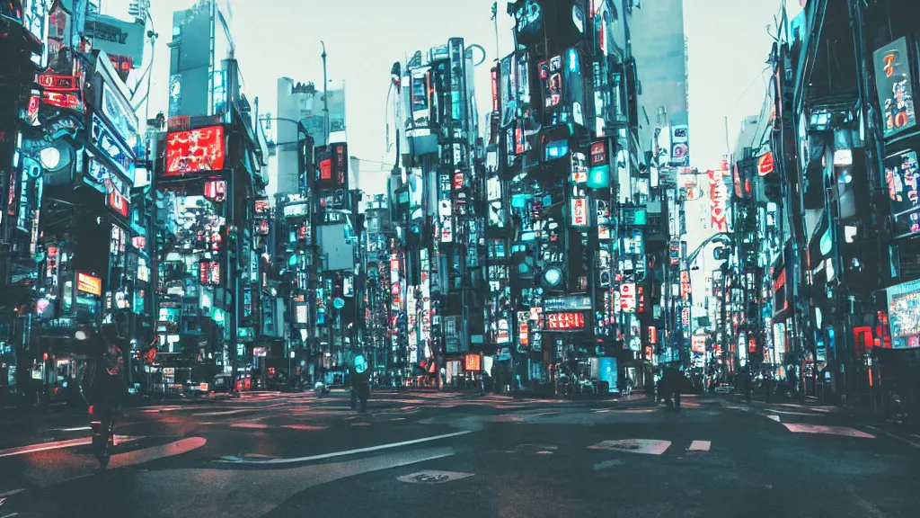 Prompt: early morning in cyber punk tokyo