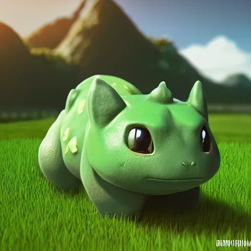 Prompt: Photorealistic Bulbasaur, Pokemon, Grass landscape