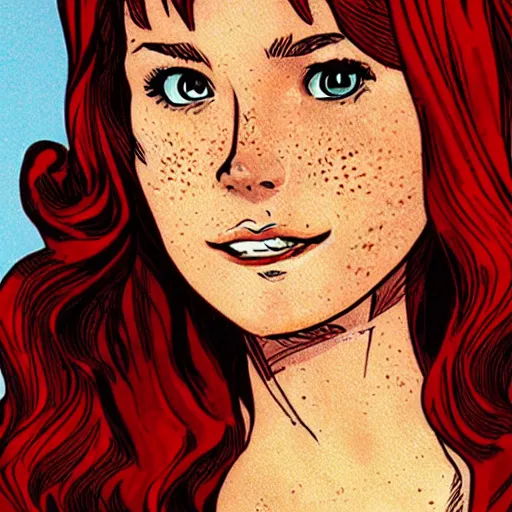 Prompt: Mary Jane Watson from the comics, freckles, extremely beautiful