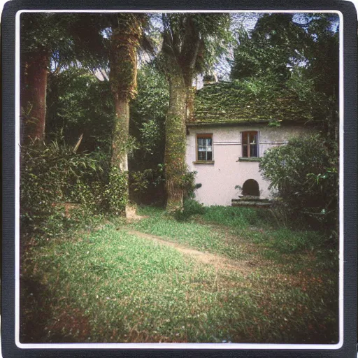 Prompt: overgrown villa full frame polaroid ultra