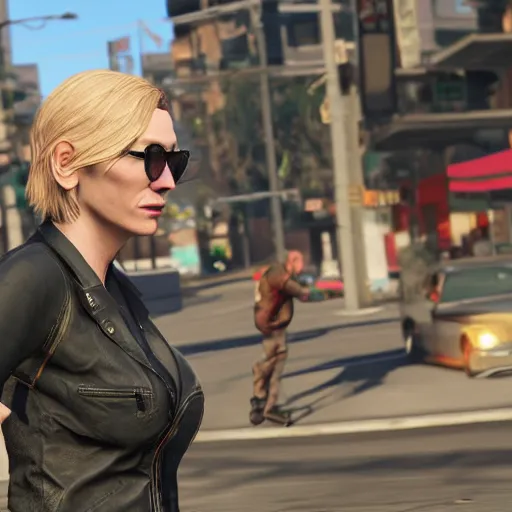 Prompt: cate blanchett as grand theft auto V character , gaming, detailed, 4k