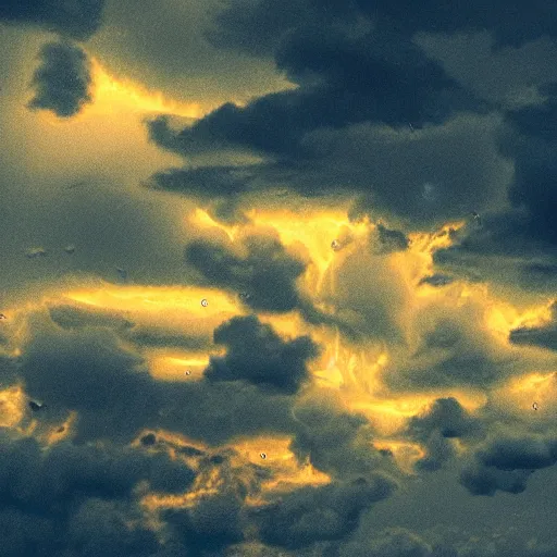 Prompt: golden clouds and rain, thunder, 4k, post-processing, very very detailed, artstation, cute