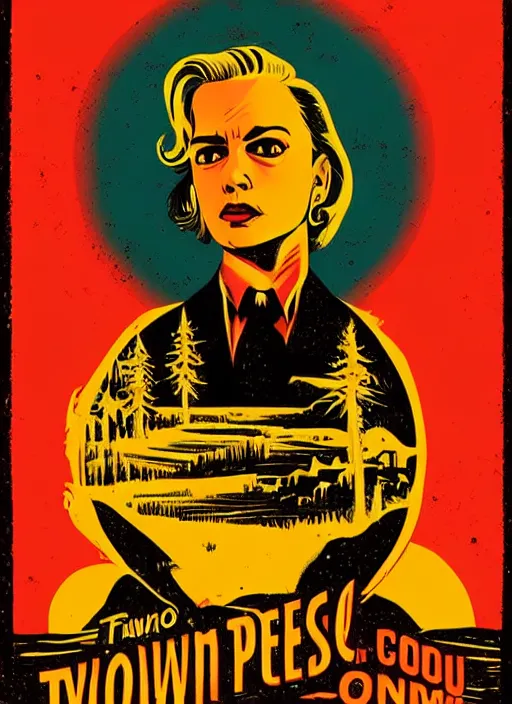 Prompt: twin peaks movie poster art by francesco francavilla